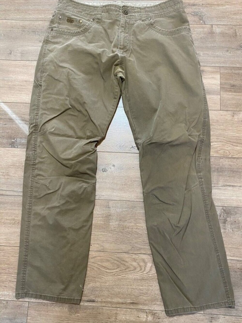 Revolvr Mens 36X32 Chino Khaki Brown Hiking Casual Cargo Patina Dye Pant